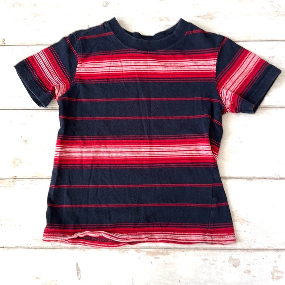 Toughskins 3T Boys Short Sleeve Shirt Toddler Kids Top Navy Blue Red Stripes